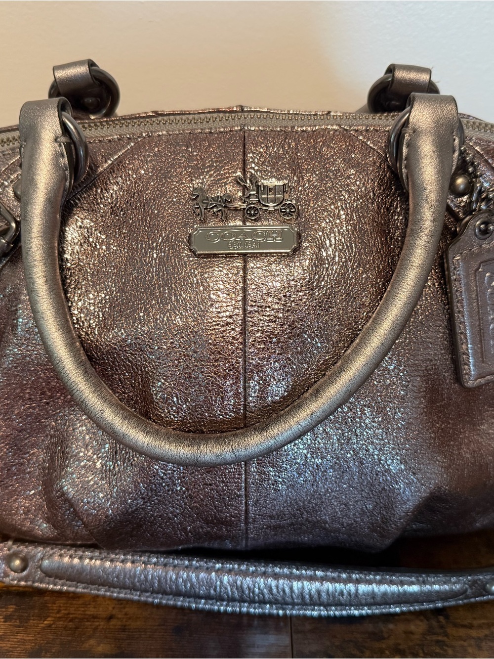 Coach Madison Sophia Satchel Gunmetal Metallic Leather Handbag Shoulder Bag